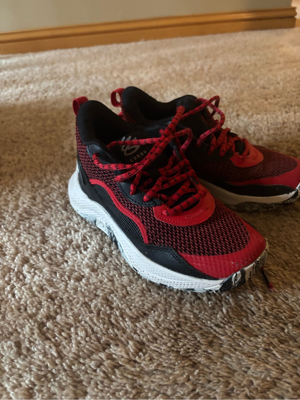 Under Armour Red and Black Kids Sneakers- Curry Shoes